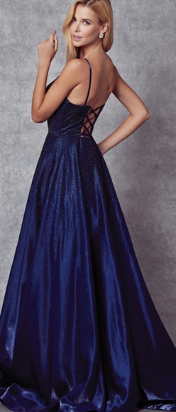 V neck and stone formal evening maxi ball gown - Picture 3 of 8